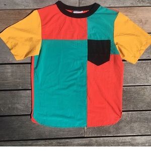 Vintage Colorblock Shirt Blouse with pocket